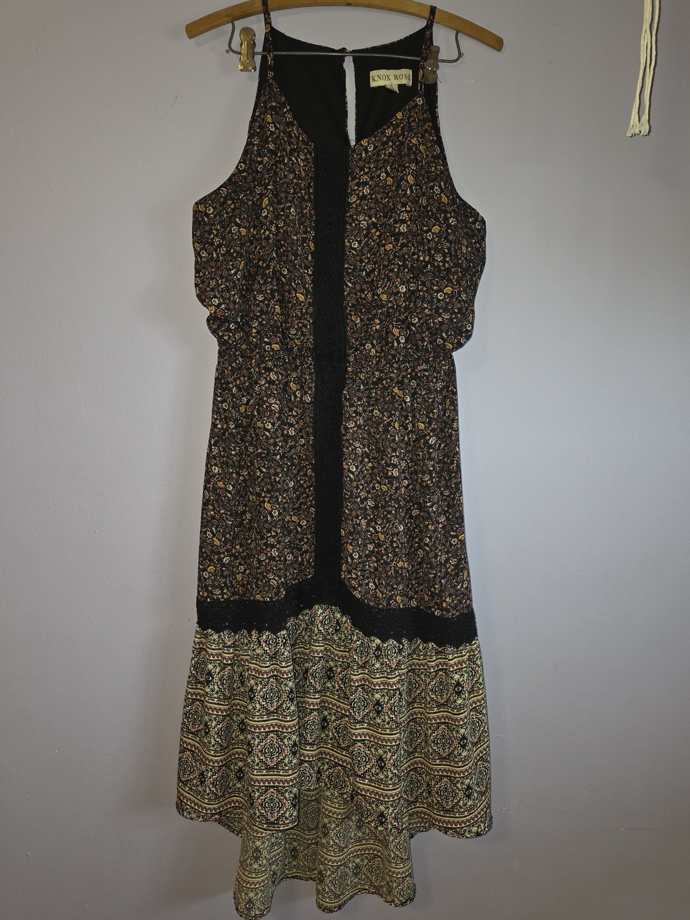 Knox Rose Black Floral Mixed-Print High-Low Halter Dress